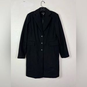 Halogen Black Wool blend long winter Single breasted Pea Coat notched collar 10